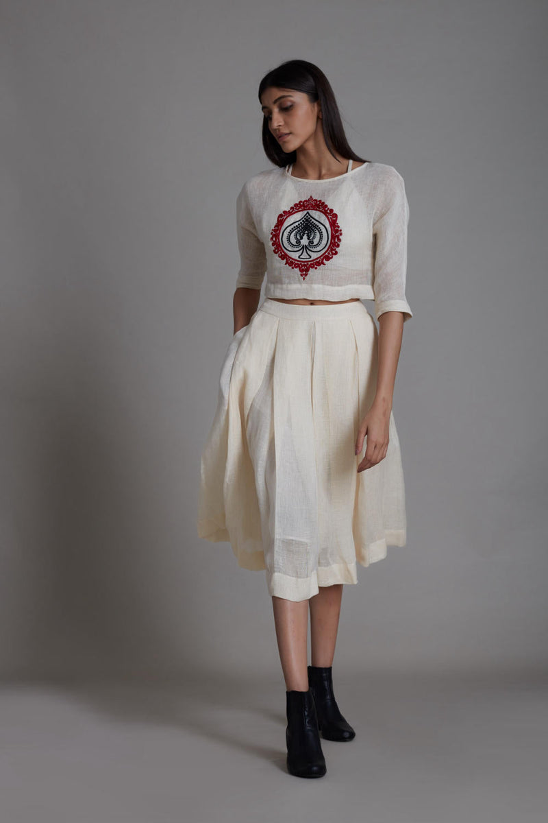 MATI SOLO SPADE TOP-OATMEAL linen Top & Tunics by Mati in white color for women in Singapore