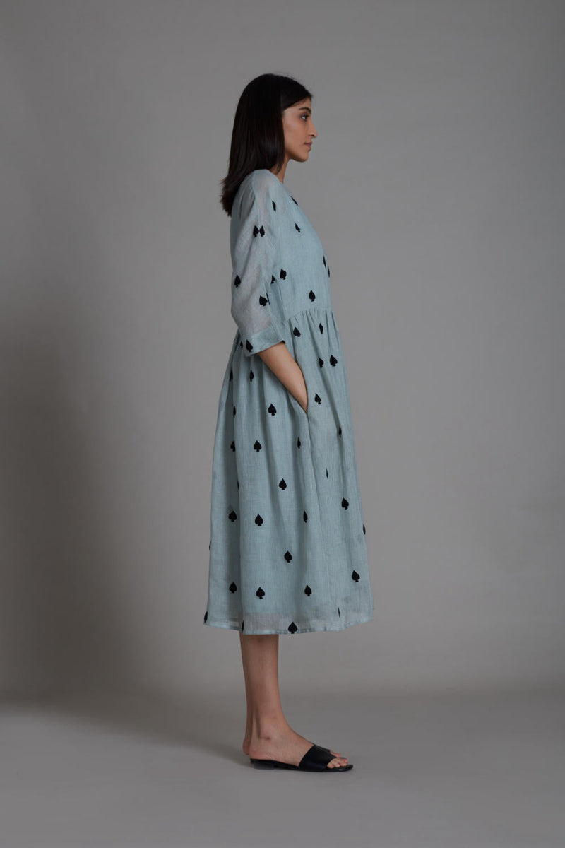 MATI TEEN PATTI DRESS-BLUE linen by Mati for women in Singapore