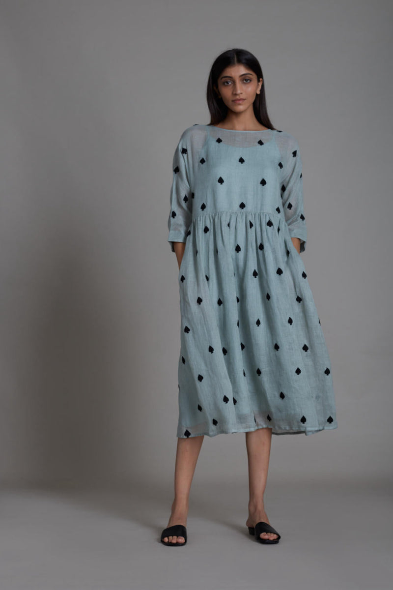 MATI TEEN PATTI DRESS-BLUE linen by Mati for women in Singapore