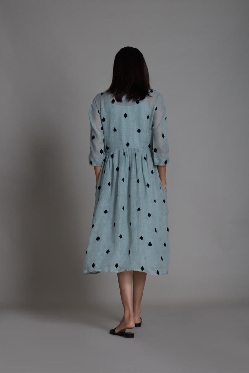 MATI TEEN PATTI DRESS-BLUE linen by Mati for women in Singapore