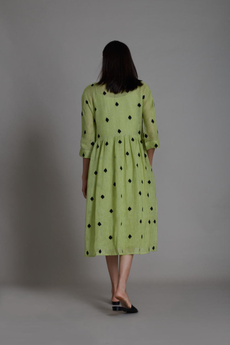 MATI TEEN PATTI DRESS-GREEN linen by Mati for women in Singapore