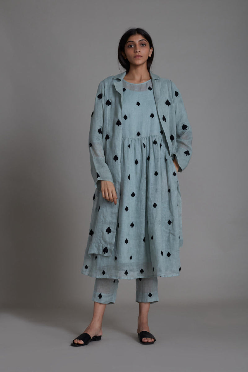 MATI TEEN PATTI JACKET-BLUE linen Jackets & Overlays by Mati for women in Singapore