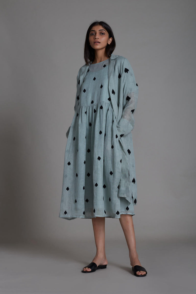 MATI TEEN PATTI JACKET-BLUE linen Jackets & Overlays by Mati for women in Singapore