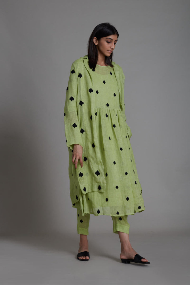 MATI TEEN PATTI JACKET-GREEN linen Jackets & Overlays by Mati for women in Singapore