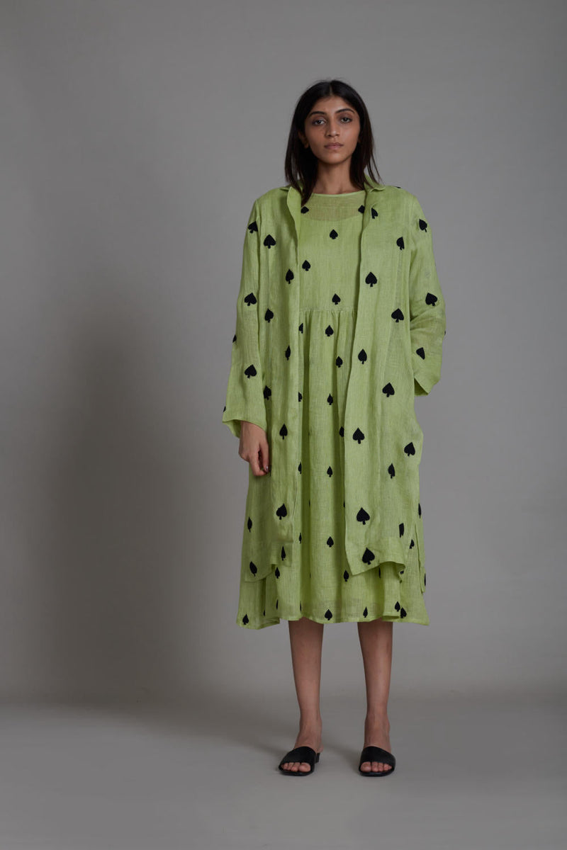 MATI TEEN PATTI JACKET-GREEN linen Jackets & Overlays by Mati for women in Singapore
