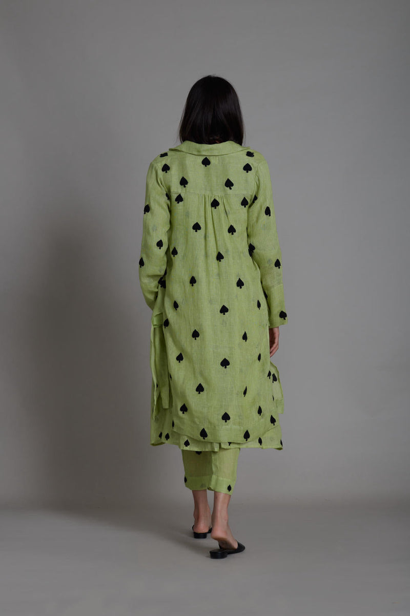 MATI TEEN PATTI JACKET-GREEN linen Jackets & Overlays by Mati for women in Singapore