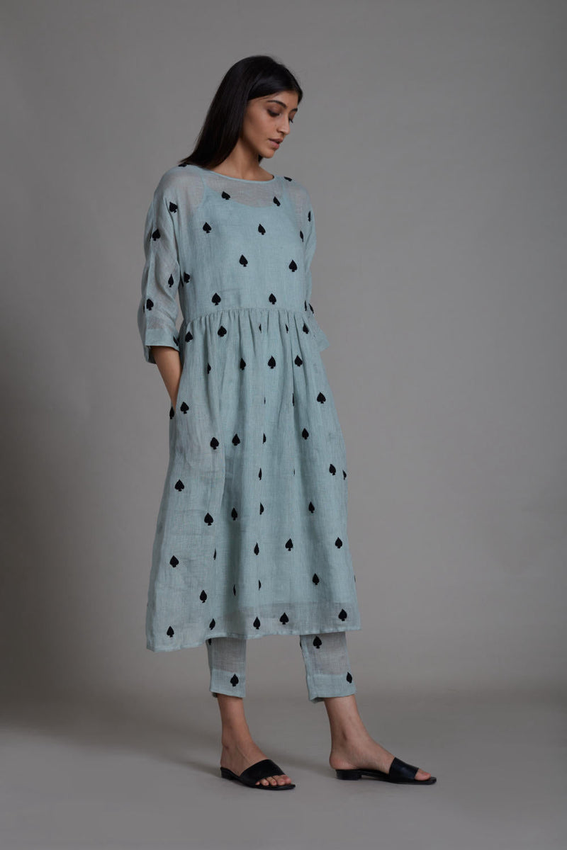 MATI TEEN PATTI SE PANTS-BLUE linen Bottoms by Mati for women in Singapore