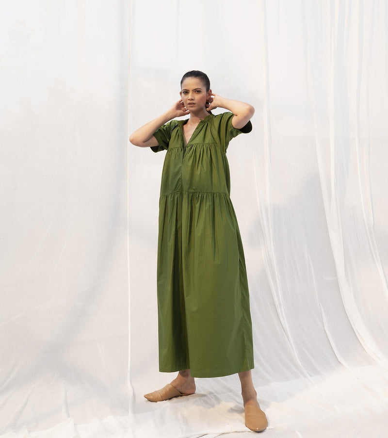 Meadow Dress by Khara Kapas in green for women in Singapore