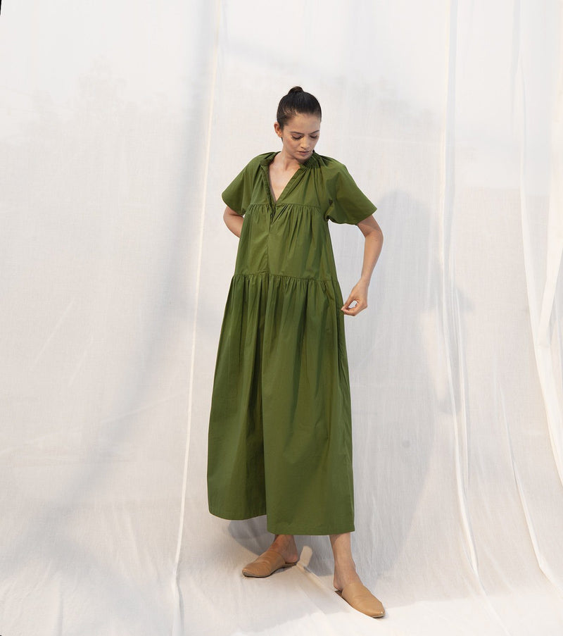 Meadow Dress by Khara Kapas in green for women in Singapore