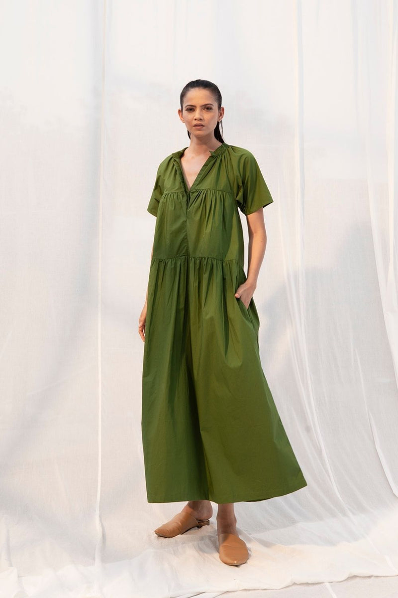 Meadow Dress by Khara Kapas in green for women in Singapore