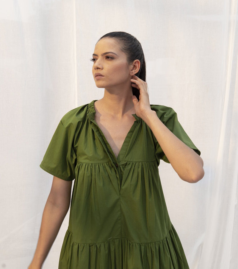Meadow Dress by Khara Kapas in green for women in Singapore