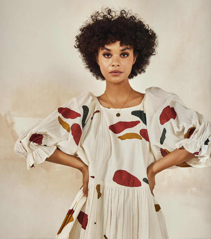 Med-Lay Dress by Khara Kapas in white for women in Singapore