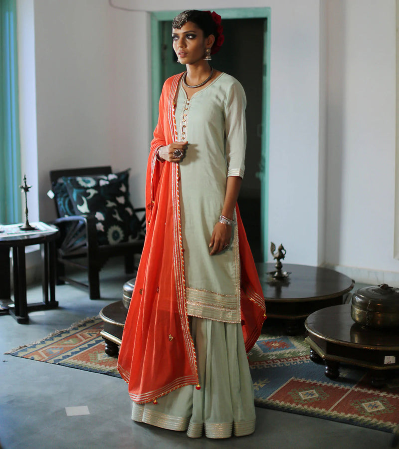 MINT & TANGERINE SHARARA SET Kurta Sets by Khara Kapas for women in Singapore