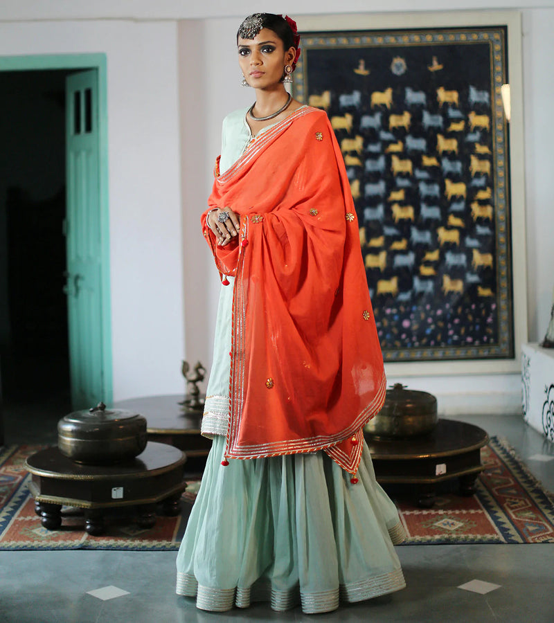 MINT & TANGERINE SHARARA SET Kurta Sets by Khara Kapas for women in Singapore