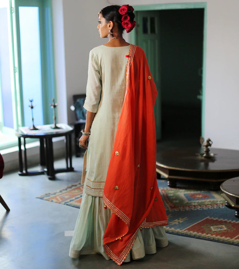 MINT & TANGERINE SHARARA SET Kurta Sets by Khara Kapas for women in Singapore
