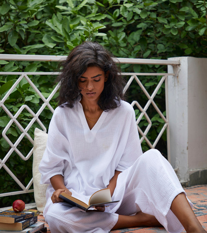 Moonshine Co-ord Set Lounge Wear,Co-ord Set by Khara Kapas in white for women in Singapore