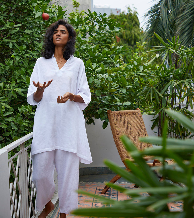Moonshine Co-ord Set Lounge Wear,Co-ord Set by Khara Kapas in white for women in Singapore