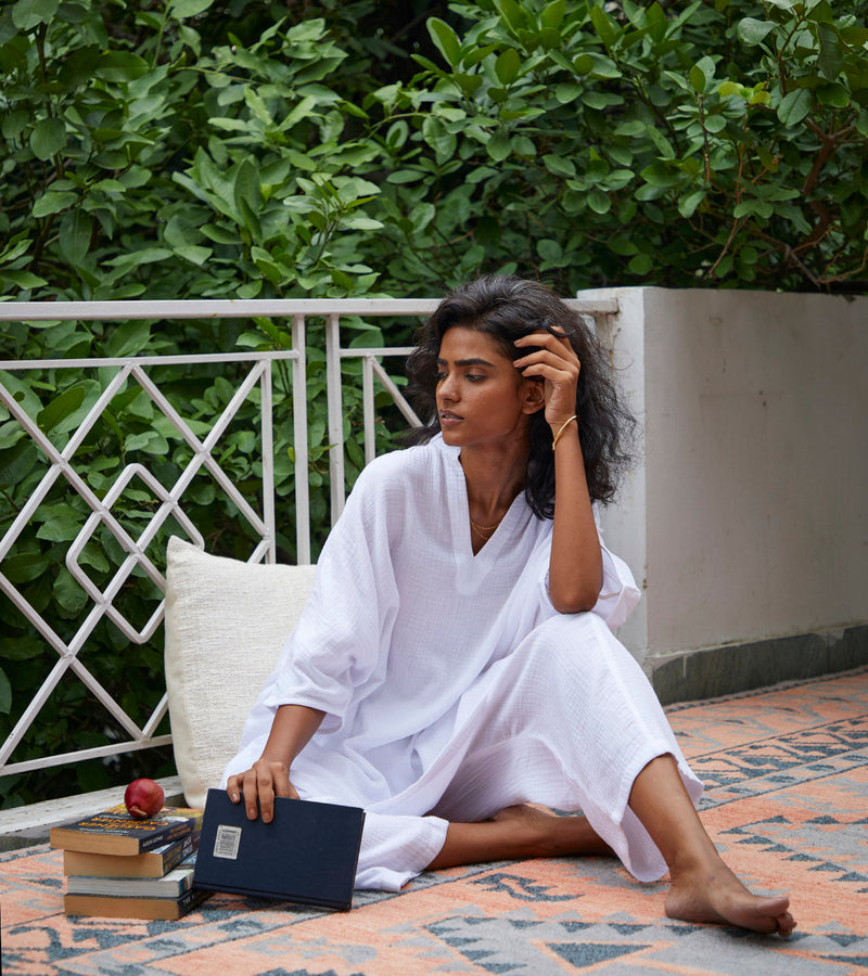 Moonshine Co-ord Set Lounge Wear,Co-ord Set by Khara Kapas in white for women in Singapore