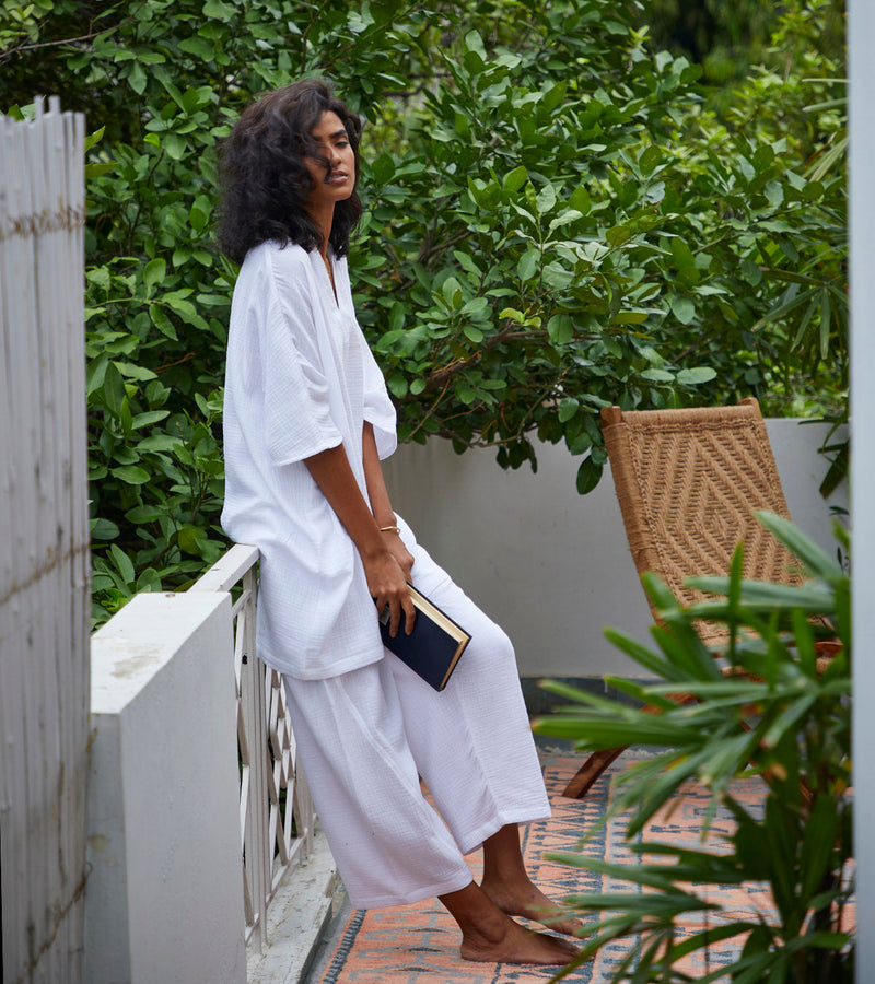 Moonshine Co-ord Set Lounge Wear,Co-ord Set by Khara Kapas in white for women in Singapore