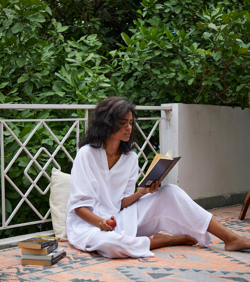 Moonshine Co-ord Set Lounge Wear,Co-ord Set by Khara Kapas in white for women in Singapore