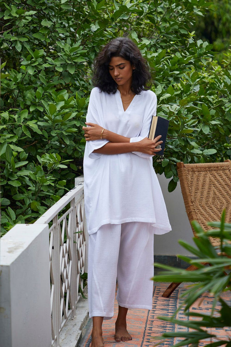 Moonshine Co-ord Set Lounge Wear,Co-ord Set by Khara Kapas in white for women in Singapore