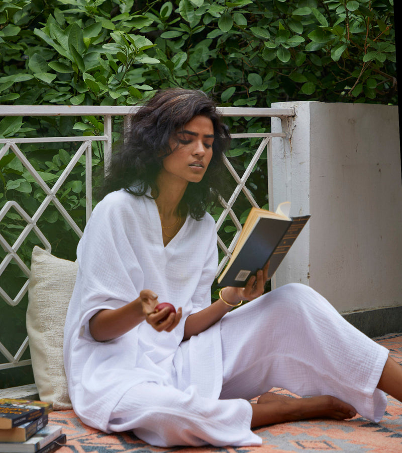 Moonshine Co-ord Set Lounge Wear,Co-ord Set by Khara Kapas in white for women in Singapore