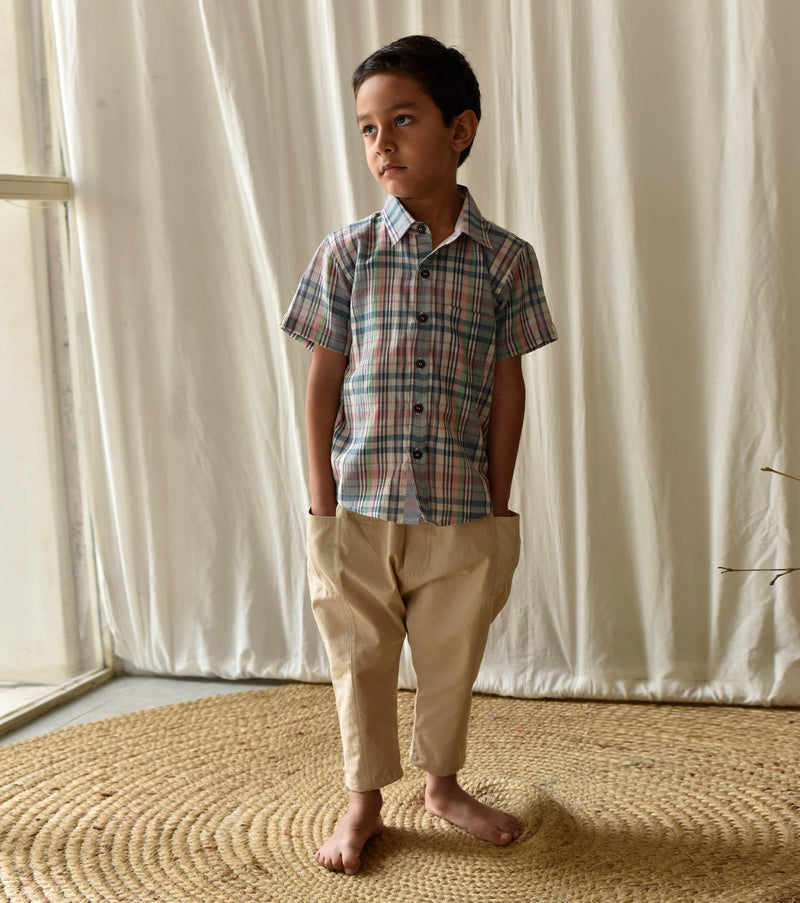 Multi- Checks Shirt by Khara Kapas Kids for kids in Singapore
