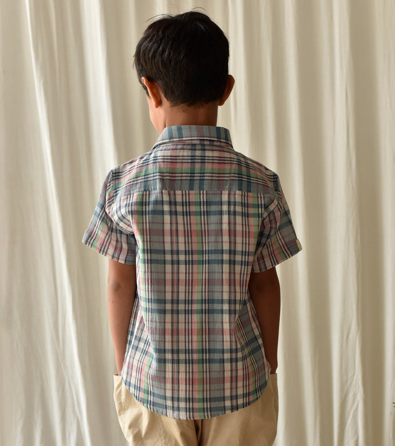 Multi- Checks Shirt by Khara Kapas Kids for kids in Singapore
