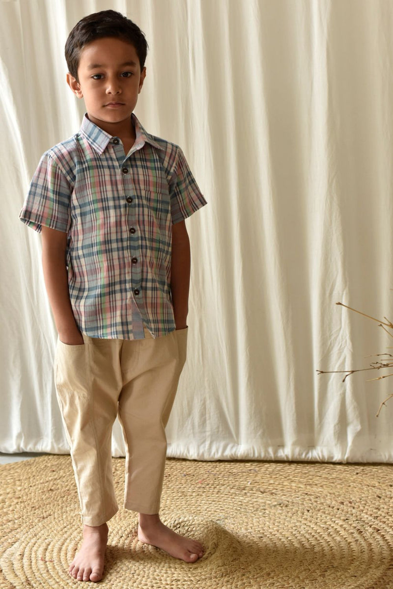 Multi- Checks Shirt by Khara Kapas Kids for kids in Singapore