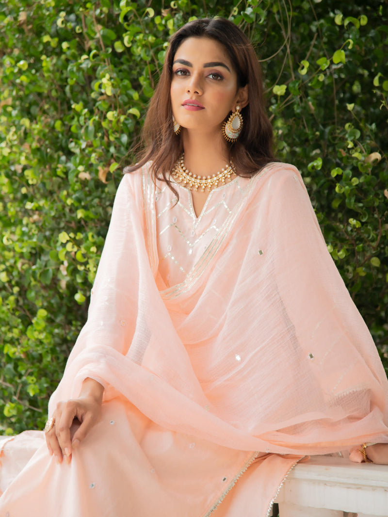 Noor Amaltas - Peach Gota Mirror Work Set Noor Amaltas - Peach Gota Mirror Work Salwar Suit Set by Maison Shefali by Maison Shefali for women in Singapore