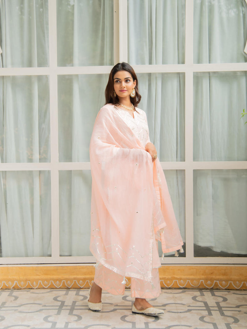 Noor Amaltas - Peach Gota Mirror Work Set Noor Amaltas - Peach Gota Mirror Work Salwar Suit Set by Maison Shefali by Maison Shefali for women in Singapore