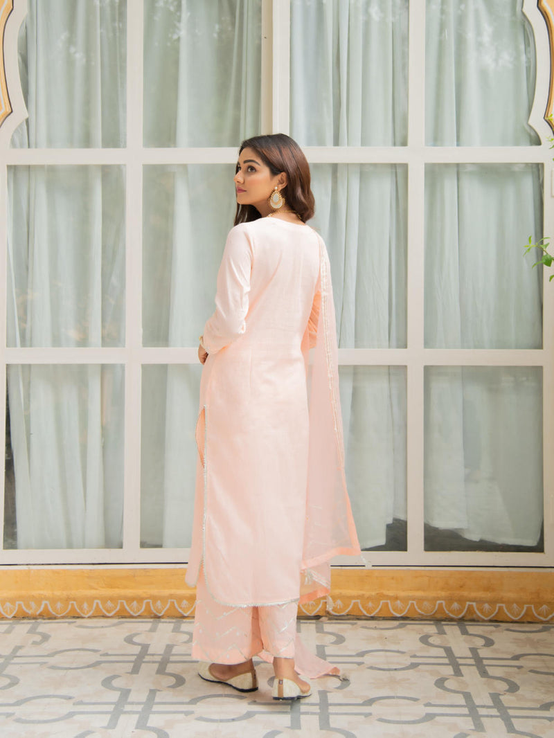 Noor Amaltas - Peach Gota Mirror Work Set Noor Amaltas - Peach Gota Mirror Work Salwar Suit Set by Maison Shefali by Maison Shefali for women in Singapore