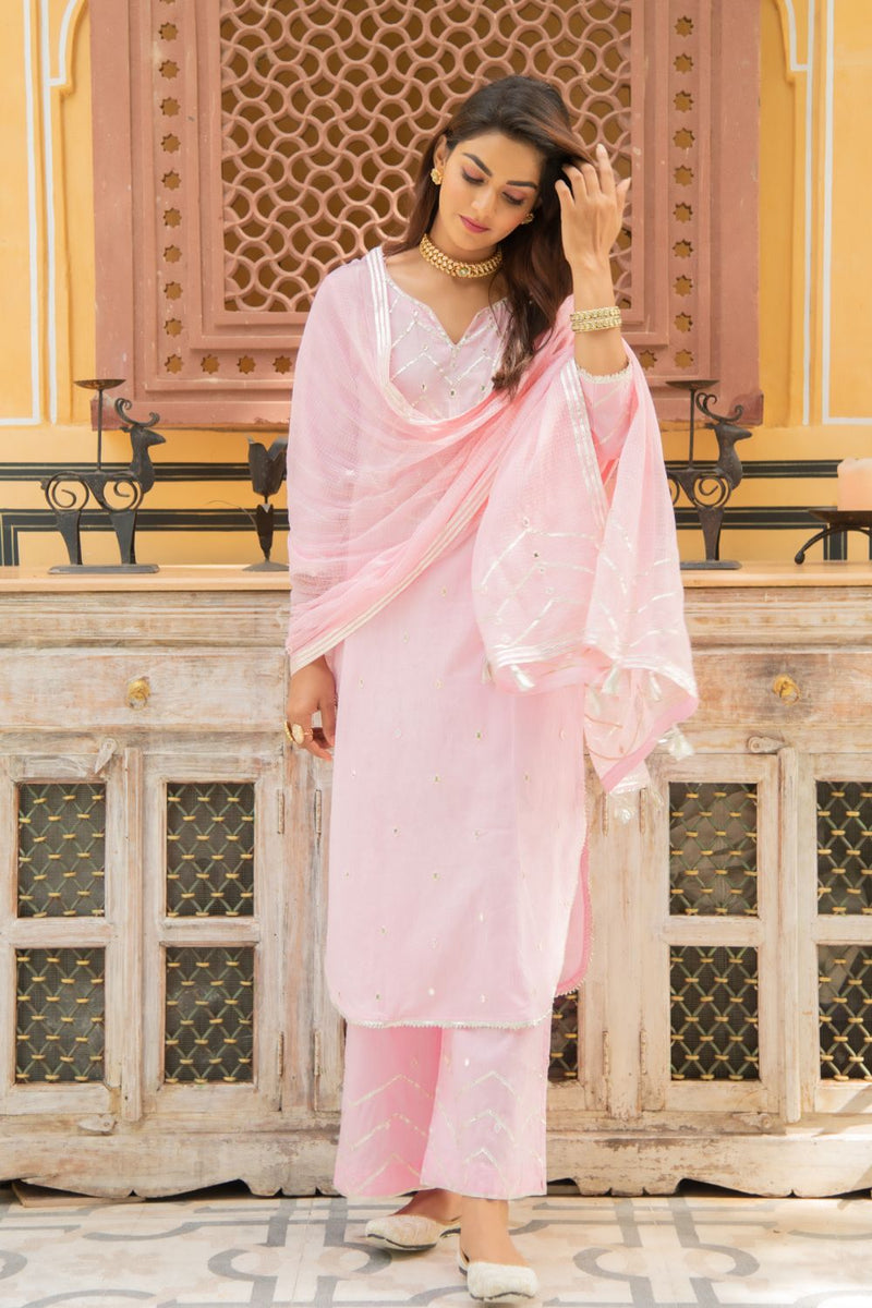 Noor Gulabi - Gota Work Kurta Set Noor Gulabi - Gota Work Kurta Salwar Suit Set by Maison Shefali by Maison Shefali for women in Singapore