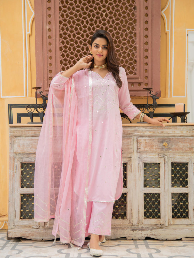 Noor Gulabi - Gota Work Kurta Set Noor Gulabi - Gota Work Kurta Salwar Suit Set by Maison Shefali by Maison Shefali for women in Singapore