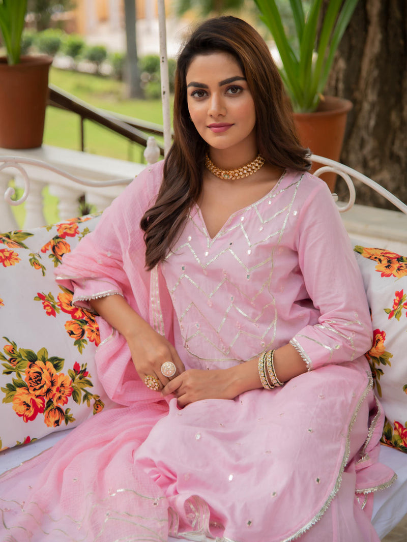 Noor Gulabi - Gota Work Kurta Set Noor Gulabi - Gota Work Kurta Salwar Suit Set by Maison Shefali by Maison Shefali for women in Singapore