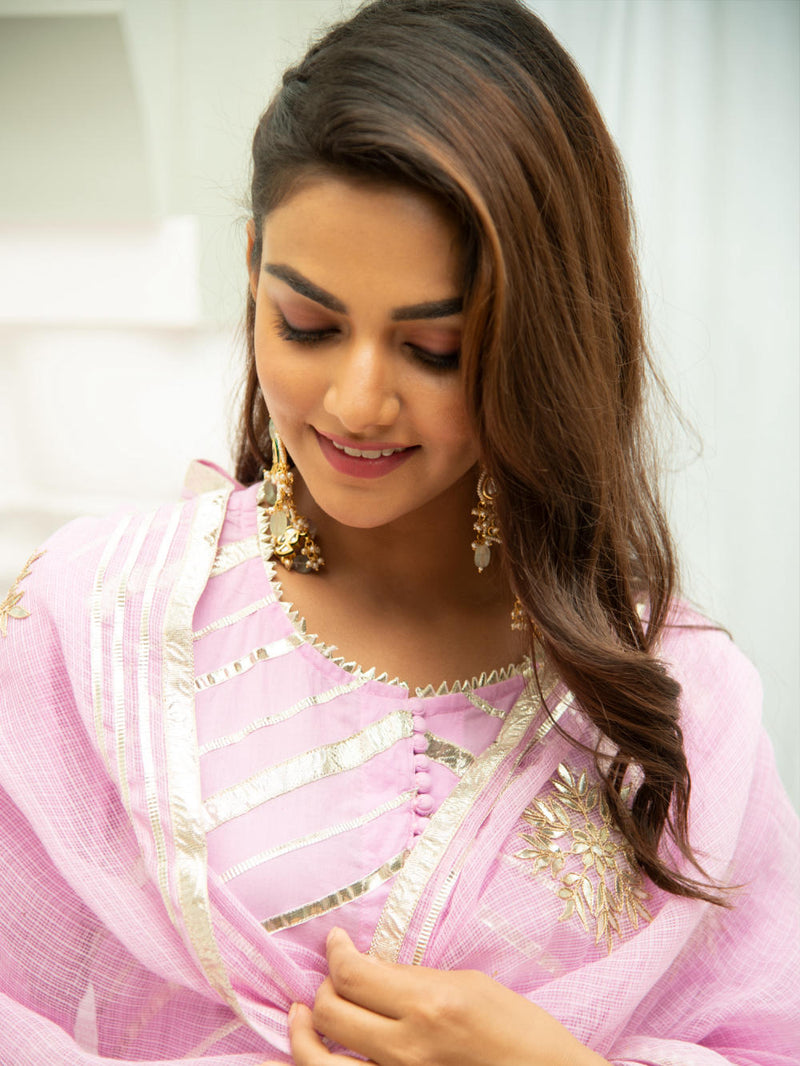 Noor Gulabi - Gota Work Kurta Set (Pink & Gold) Noor Gulabi - Gota Work Kurta Salwar Suit Set by Maison Shefali by Maison Shefali for women in Singapore