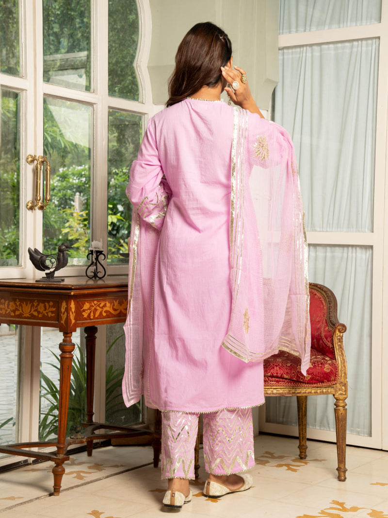 Noor Gulabi - Gota Work Kurta Set (Pink & Gold) Noor Gulabi - Gota Work Kurta Salwar Suit Set by Maison Shefali by Maison Shefali for women in Singapore