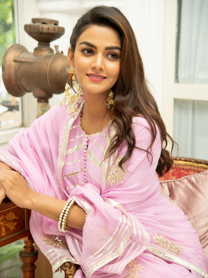 Noor Gulabi - Gota Work Kurta Set (Pink & Gold) Noor Gulabi - Gota Work Kurta Salwar Suit Set by Maison Shefali by Maison Shefali for women in Singapore
