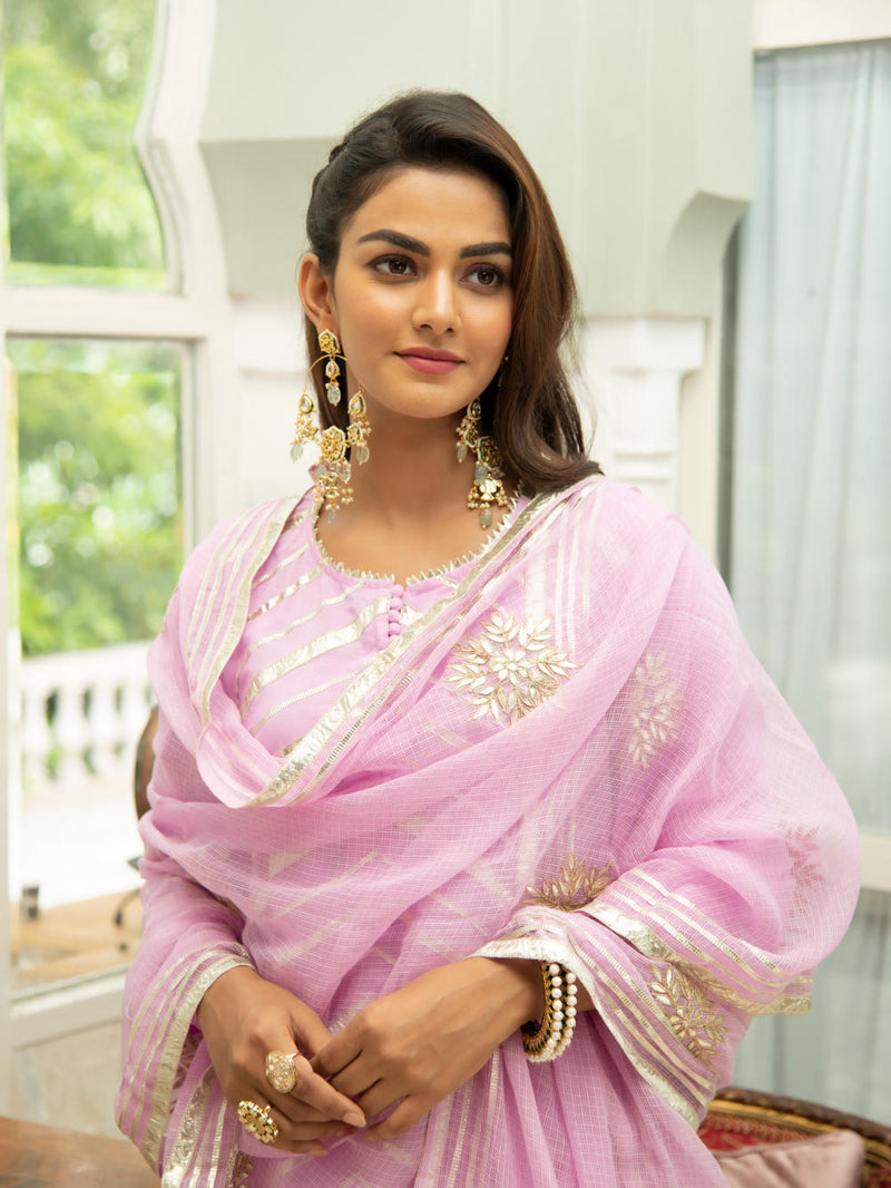 Noor Gulabi - Gota Work Kurta Set (Pink & Gold) Noor Gulabi - Gota Work Kurta Salwar Suit Set by Maison Shefali by Maison Shefali for women in Singapore