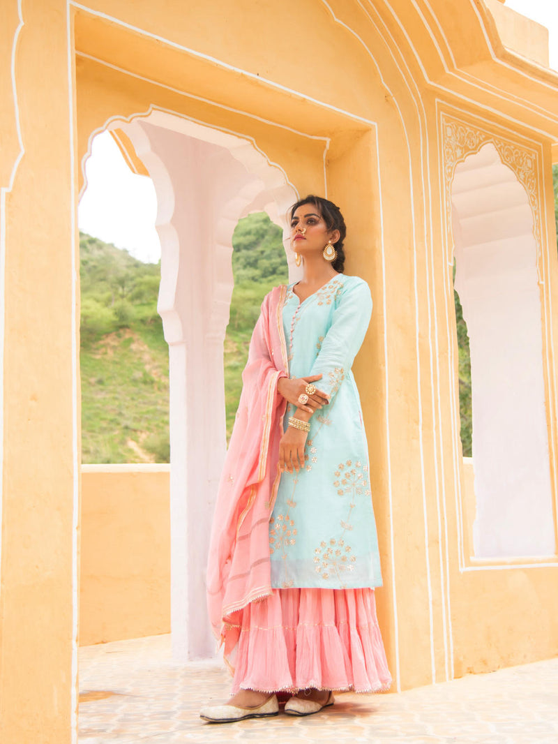 Noor - Neel Gulabi Sharara Set Noor - Neel Gulabi Sharara Salwar Suit Set by Maison Shefali by Maison Shefali for women in Singapore