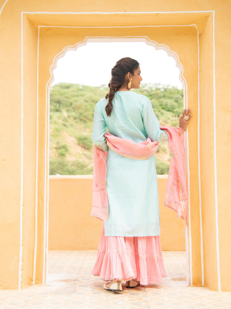 Noor - Neel Gulabi Sharara Set Noor - Neel Gulabi Sharara Salwar Suit Set by Maison Shefali by Maison Shefali for women in Singapore