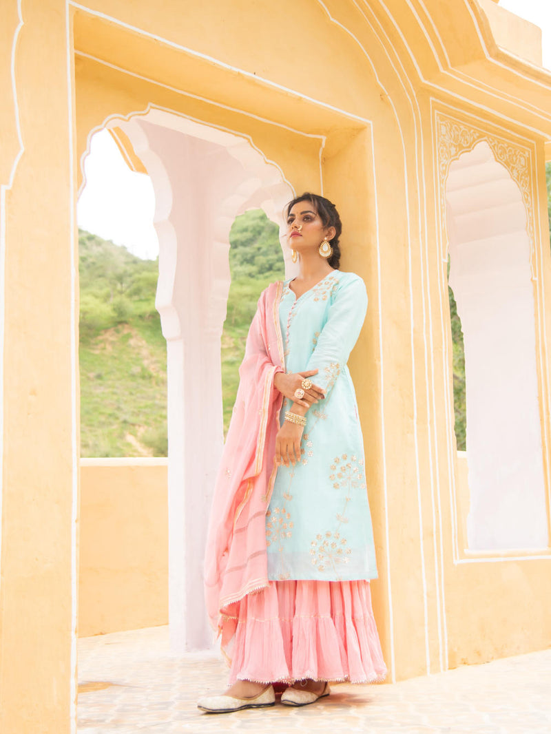 Noor - Neel Gulabi Sharara Set Noor - Neel Gulabi Sharara Salwar Suit Set by Maison Shefali by Maison Shefali for women in Singapore