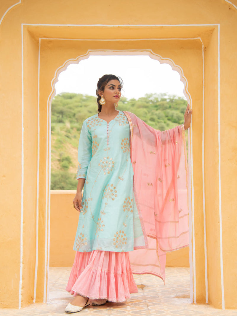 Noor - Neel Gulabi Sharara Set Noor - Neel Gulabi Sharara Salwar Suit Set by Maison Shefali by Maison Shefali for women in Singapore