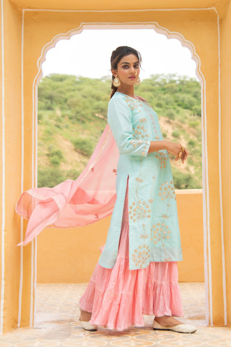 Noor - Neel Gulabi Sharara Set Noor - Neel Gulabi Sharara Salwar Suit Set by Maison Shefali by Maison Shefali for women in Singapore