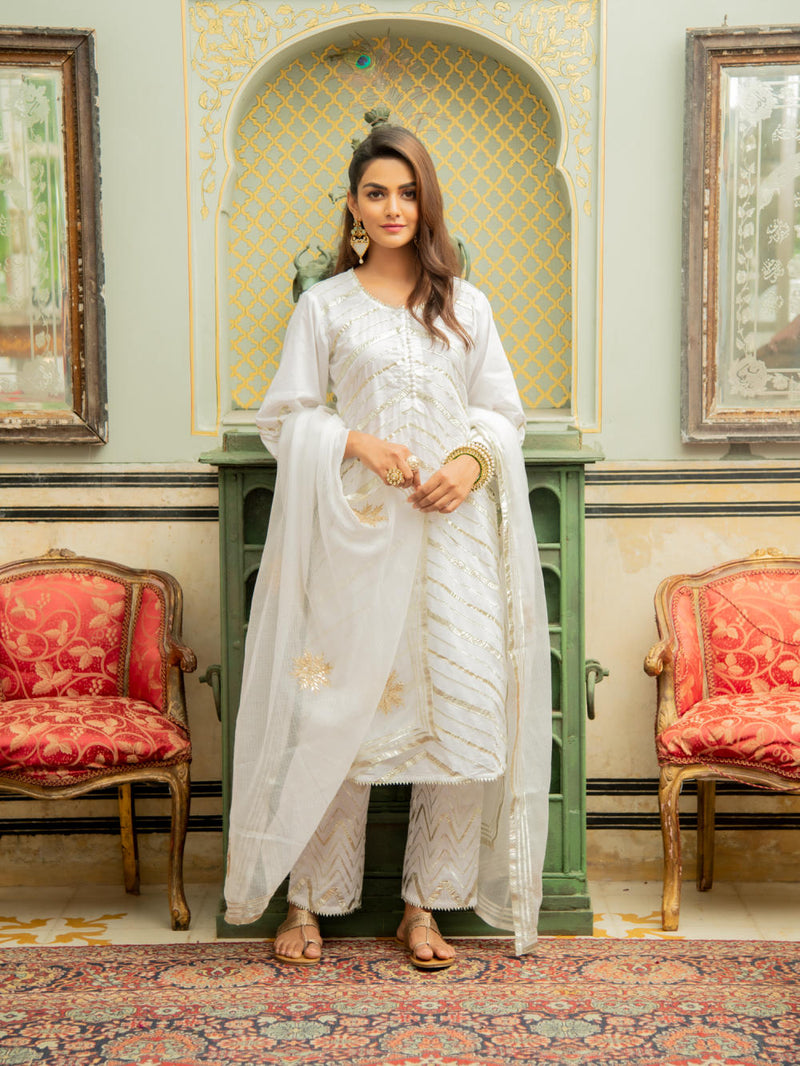 Noor Shwet - Gota Work Lehriya Set Noor Shwet - Gota Work Lehriya Salwar Suit Set by Maison Shefali by Maison Shefali for women in Singapore