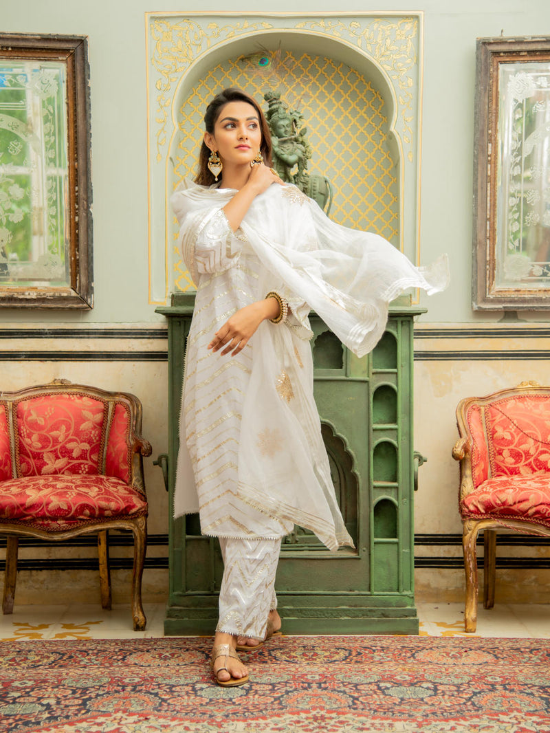Noor Shwet - Gota Work Lehriya Set Noor Shwet - Gota Work Lehriya Salwar Suit Set by Maison Shefali by Maison Shefali for women in Singapore