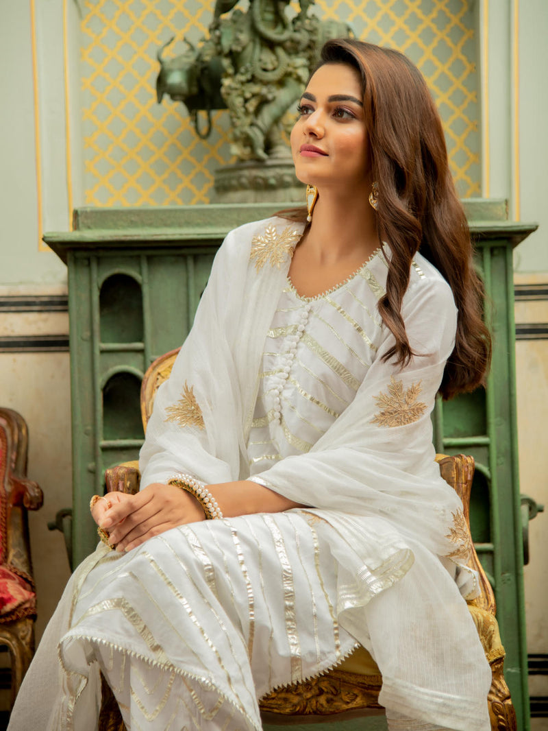 Noor Shwet - Gota Work Lehriya Set Noor Shwet - Gota Work Lehriya Salwar Suit Set by Maison Shefali by Maison Shefali for women in Singapore