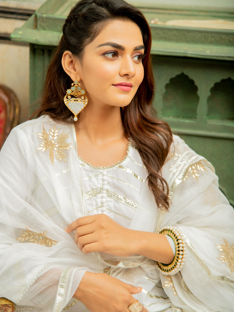 Noor Shwet - Gota Work Lehriya Set Noor Shwet - Gota Work Lehriya Salwar Suit Set by Maison Shefali by Maison Shefali for women in Singapore