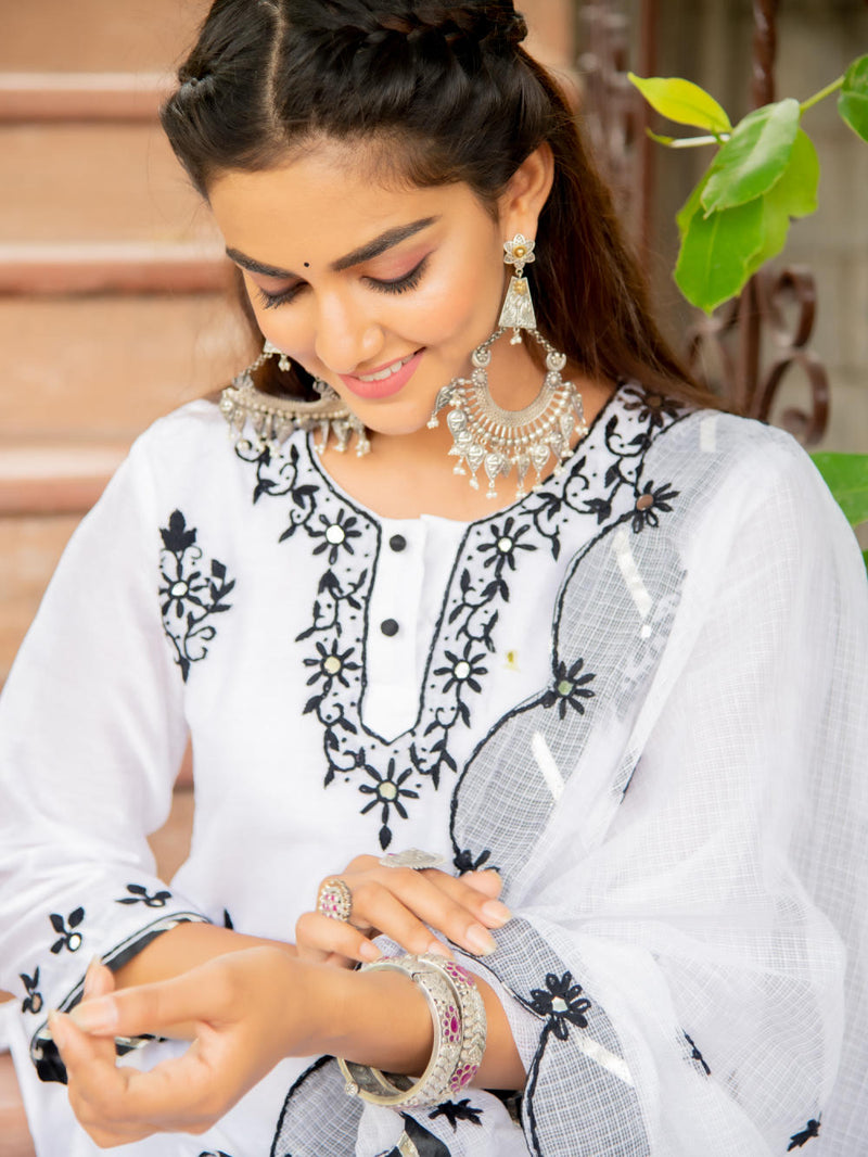 Noor - Shwet Kasida Mirror & Thread Work Set Noor - Shwet Kasida Mirror & Thread Work Salwar Suit Set by Maison Shefali by Maison Shefali for women in Singapore