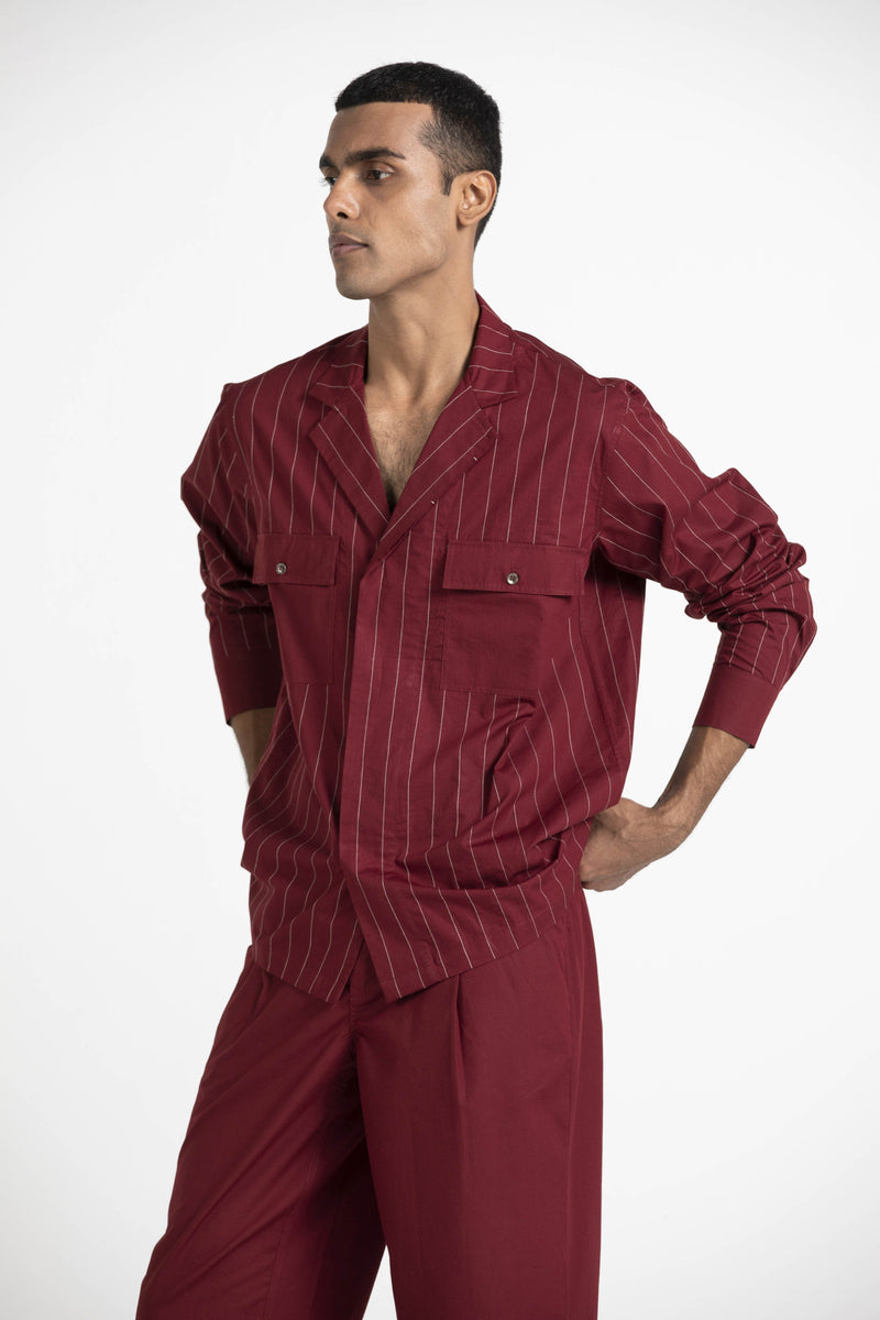 Notch Collar Embroidered Shirt Co-ord Co-ord Set by THREE Men for men in Singapore